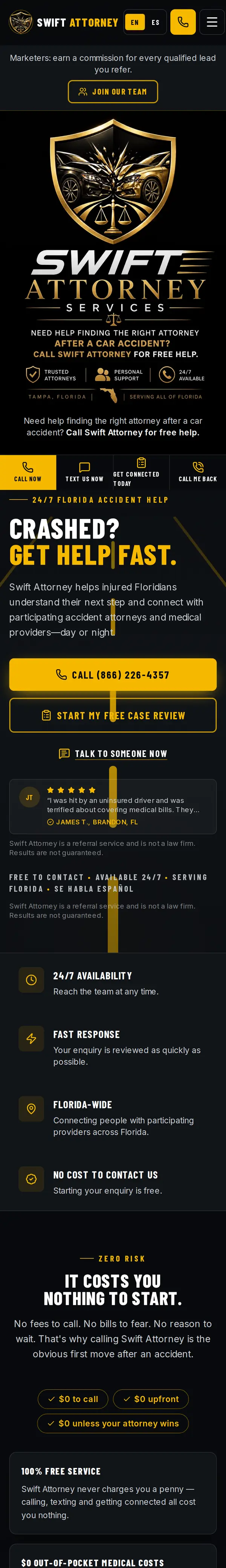 The Swift Attorney website on a phone