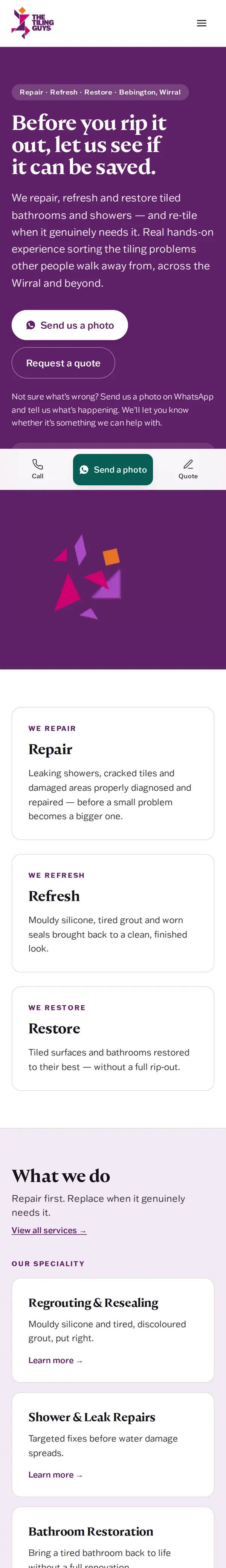 The The Tiling Guys website on a phone